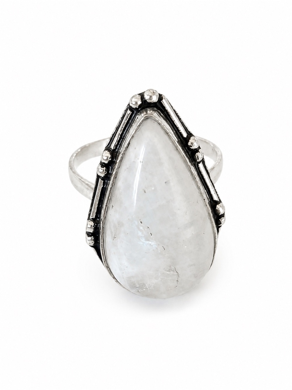 Sterling Silver Teardrop Moonstone Ring in White